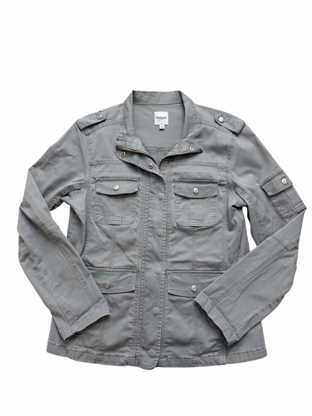 Kensie Light Gray Utility Jacket with Button Pockets